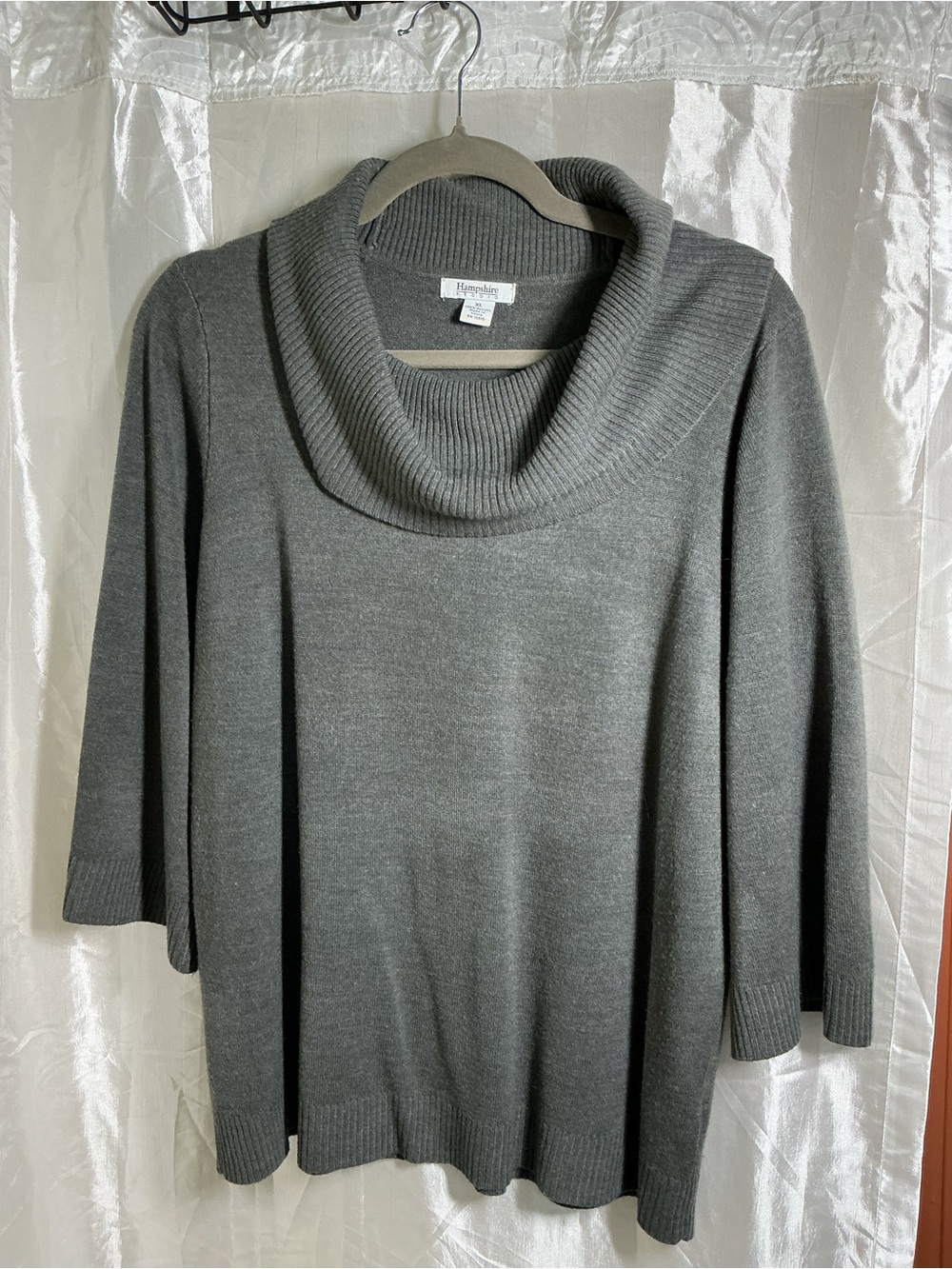 Hampshire Ribbed Cowl Neck Sweater in Charcoal Gray